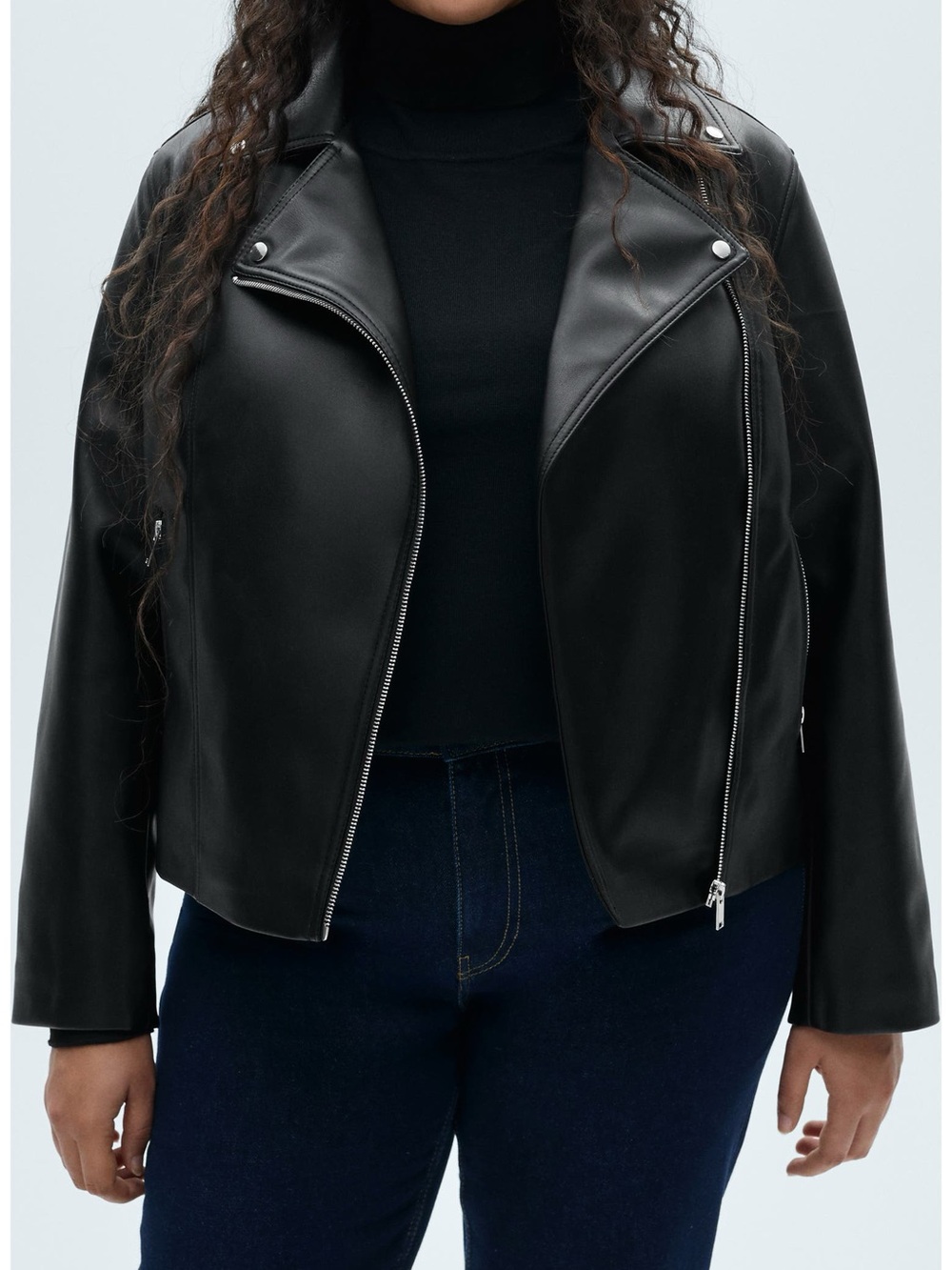 NWT Mango Faux Leather Black Moto Jacket Biker Sleek Chic Women's Size XXL